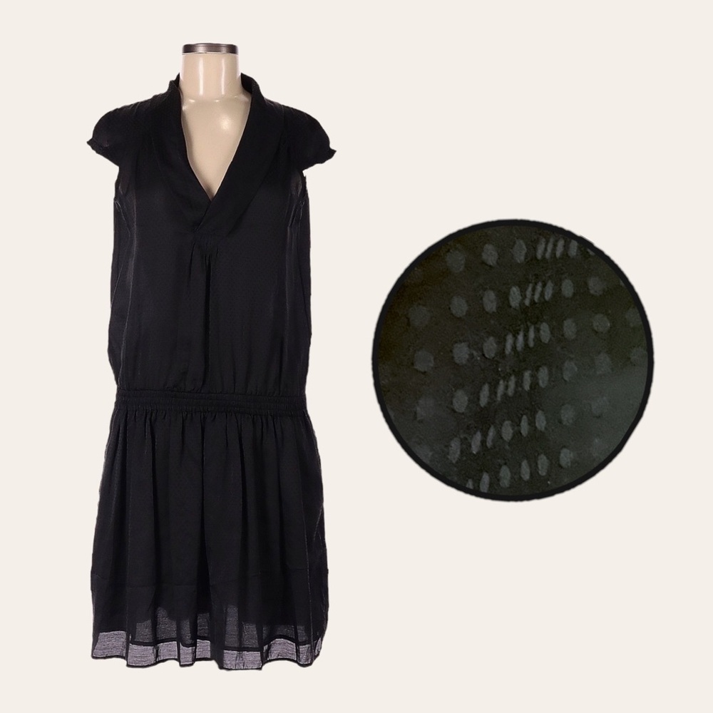 Comptoir Des Cotonniers Black Satin Dot Drop Waist Mini Dress Size 40